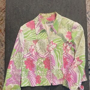 Carlisle Pink and Green Floral like denim jacket